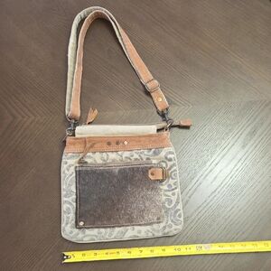 Myra Bag Brown and Gray Crossbody Bag Hair On Hide